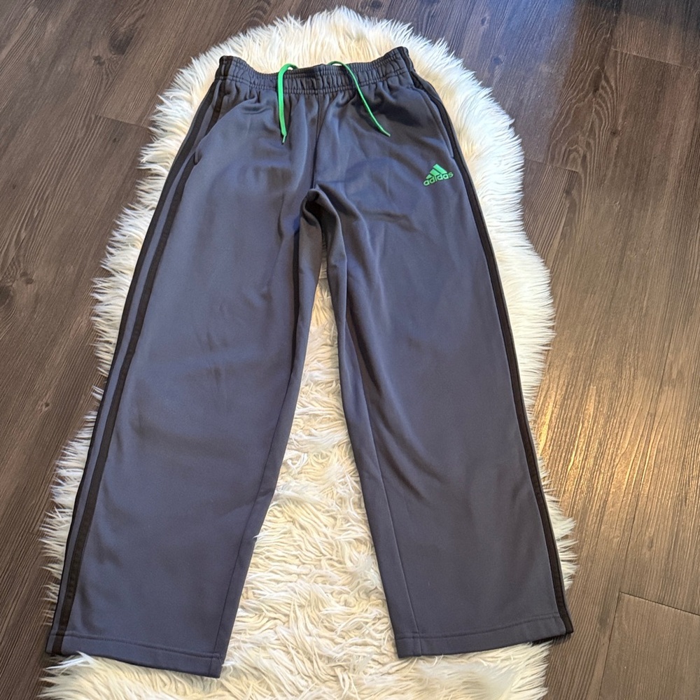 Adidas Kids Gray Joggers with Green Accents